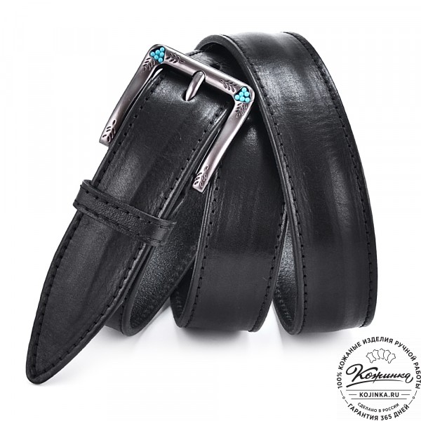 Кожаный ремень "Ирис" (чёрный). фото 1